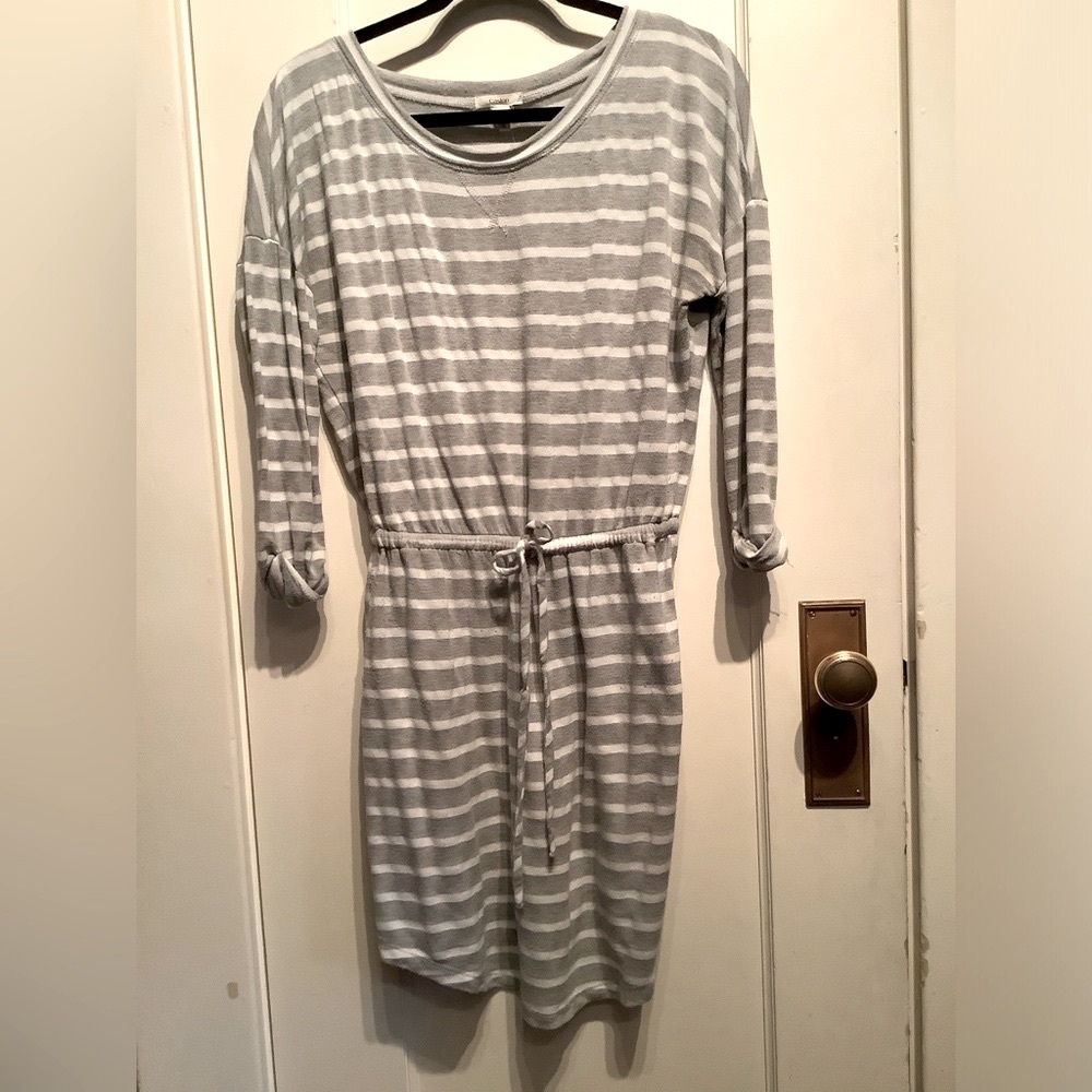Grey Stripe Long Sleeve Sweater Dress